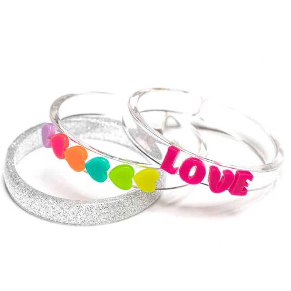 Girls Acrylic Bangles Bracelet Set in Neon LOVE and Hearts (3-6Y)